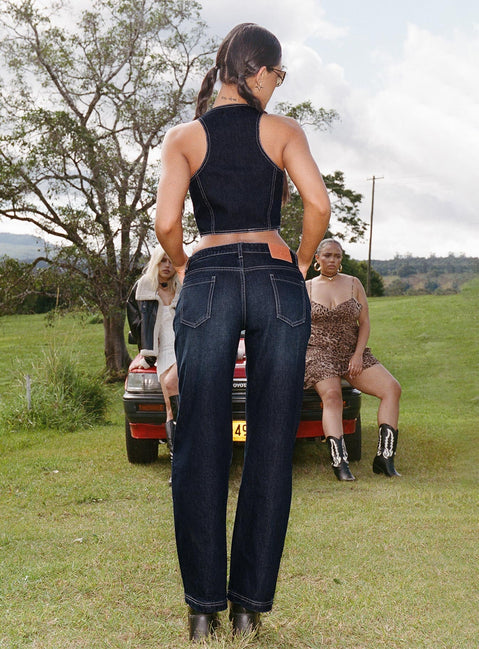 product Princess Polly Low Rise Jeans  Willson Mid Rise Jeans Dark Wash Denim