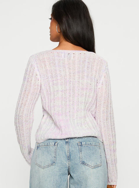 back view of model wearing Princess Polly Lenker Knit Jumper Lilac Cropped 