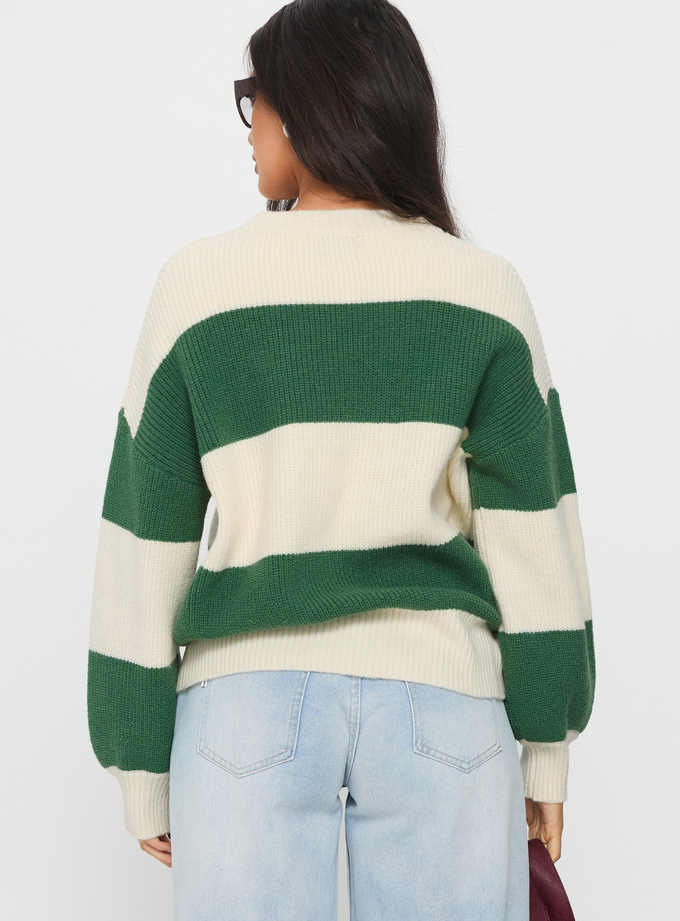 Infallible Crew Neck Knit Sweater Green / Cream Stripe
