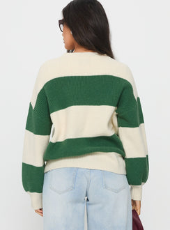 Infallible Crew Neck Knit Sweater Green / Cream Stripe