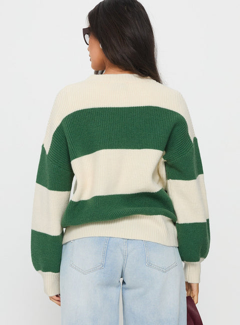 Infallible Crew Neck Knit Sweater Green / Cream Stripe