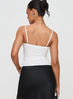 back view of model wearing Princess Polly Aruba Embroidered Cami White Sleeveless Plunger 