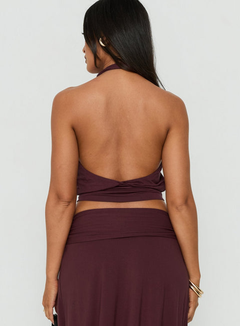 Arabele Halter Wrap Top Plum Noir