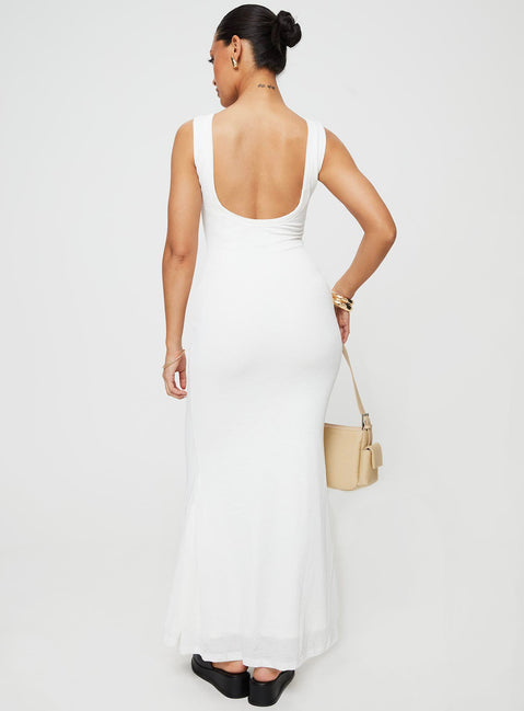 back view of model wearing Princess Polly Ashen Maxi Dress White Boat Neck 