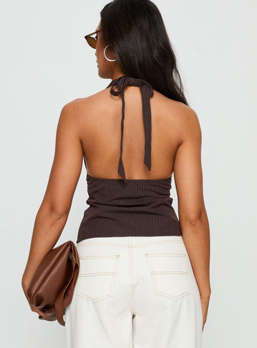 Serefina Halter Top Brown Stripe