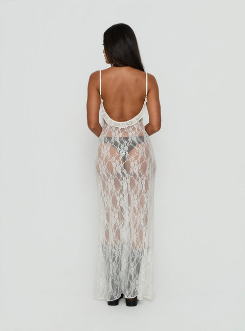 Wall Of Sound Sheer Lace Maxi Dress Antique White