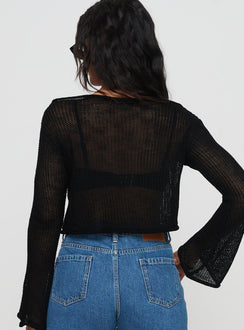 Designed with the Cafe Pari Sweater Black womens jumpers in short length back view of model wearing Princess Polly
