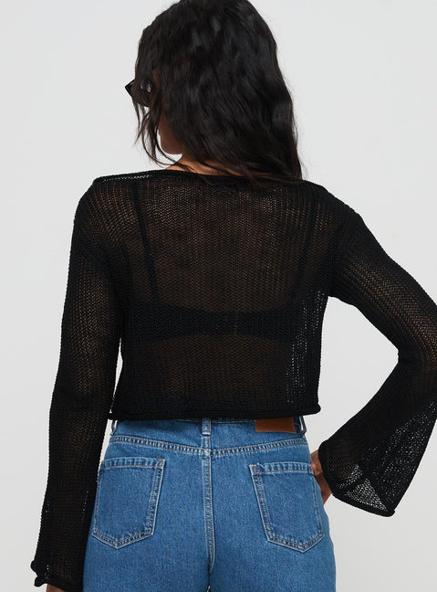 Designed with the Cafe Pari Sweater Black womens jumpers in short length back view of model wearing Princess Polly