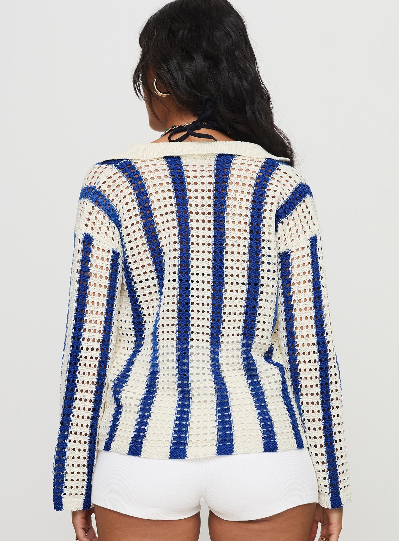 Magnus Collared Knit Sweater Blue Stripe
