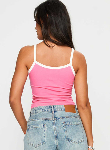 Call My Bluff Lace Trim Top Pink / White