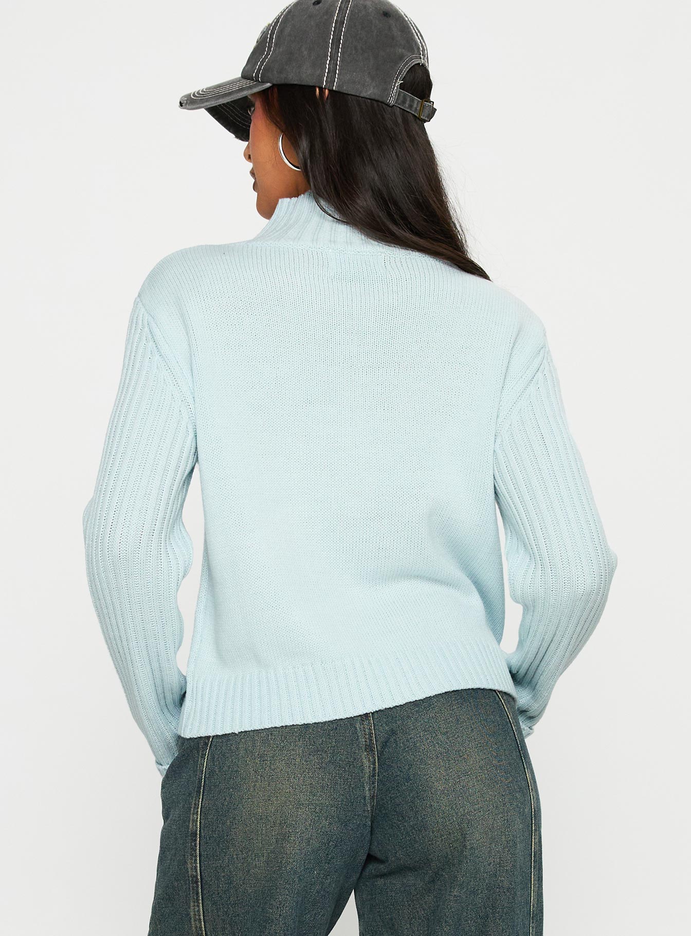 Show Off Zip Through Knit Sweater Blue