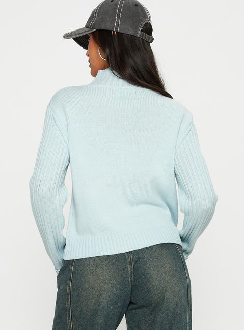 Show Off Zip Through Knit Sweater Blue