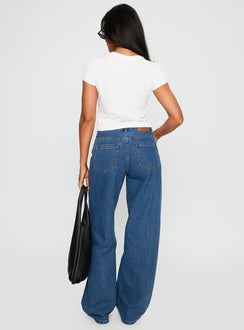 Taji Mid Rise Wide Leg Jeans Dark Blue