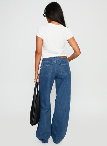 Taji Mid Rise Wide Leg Jeans Dark Blue