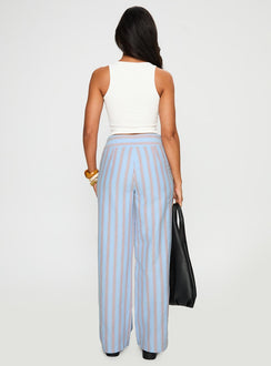 back view of model wearing Princess Polly Rush Hours Pants Blue Multi High Waisted Pants 