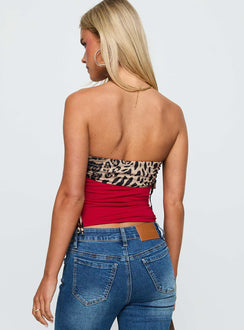 Wild Encore Strapless Top Red / Leopard