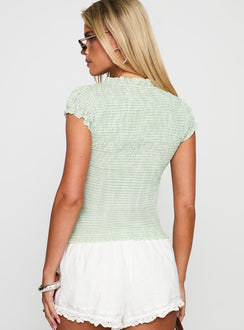 Coast To Coast Shirred Top Sage Check