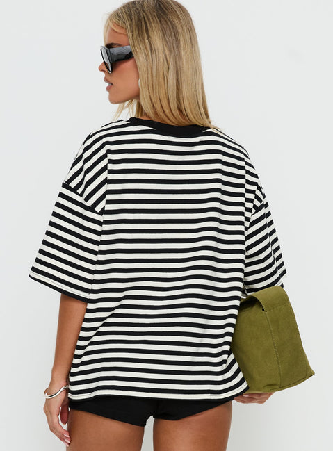 Settle Down Short Sleeve Top Black / White Stripe