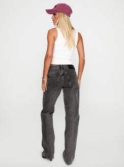 back view of model wearing Princess Polly Better Half Low Rise Jeans Charcoal Low Rise Jeans 