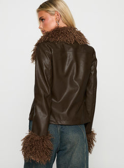 Cupid Clouds Faux Leather Jacket Brown