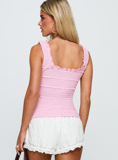 back view of model wearing Princess Polly Lost Frontier Button Up Top Pink Sleeveless Square Neck 