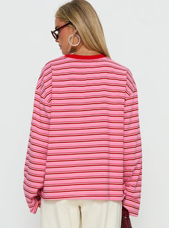 Settle Down Long Sleeve Top Pink / Red Stripe