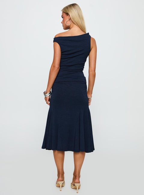 Lustrous Life Off Shoulder Set Navy