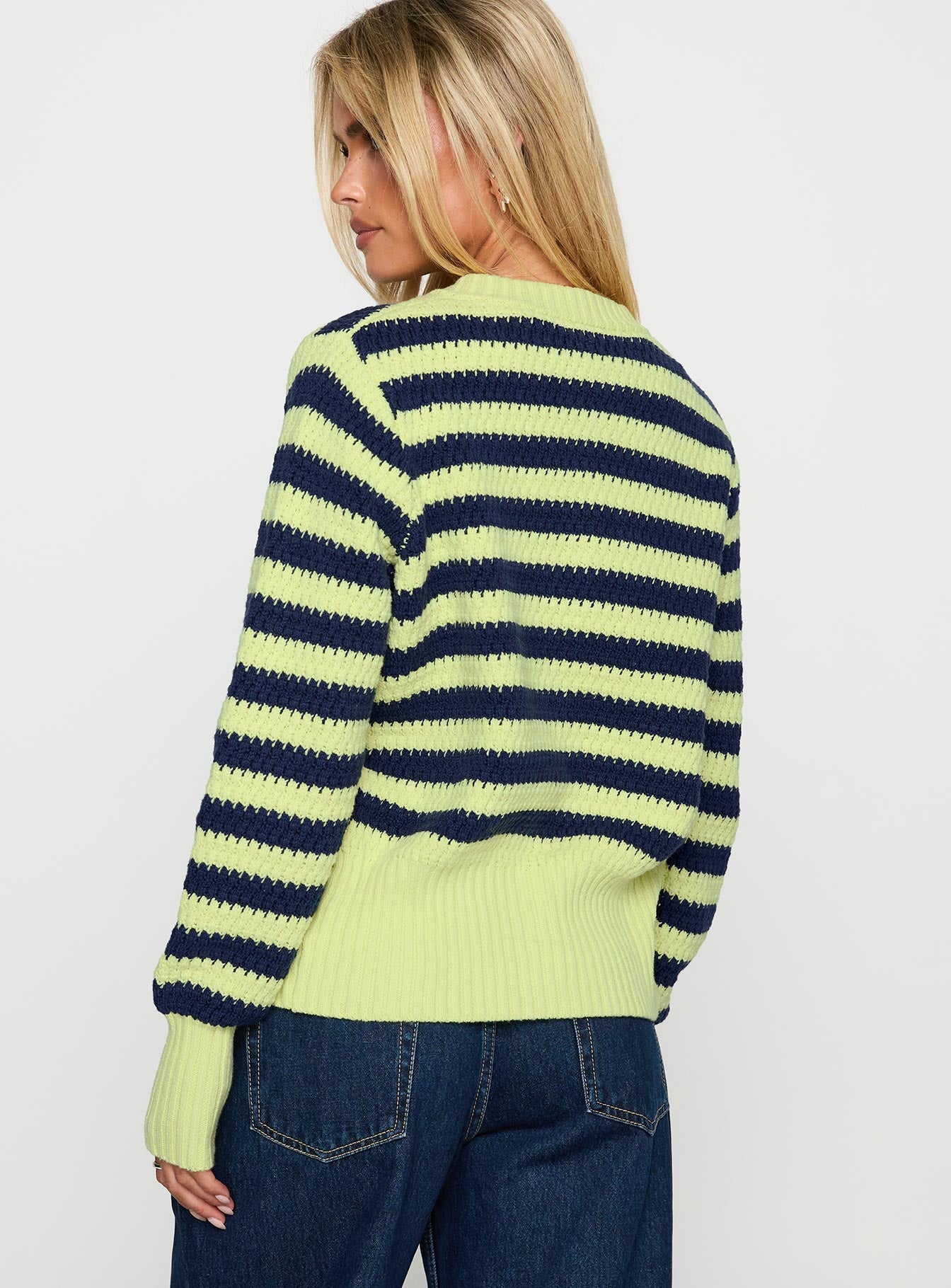 Best Time Knit Cardigan Green Stripe