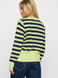 Best Time Knit Cardigan Green Stripe
