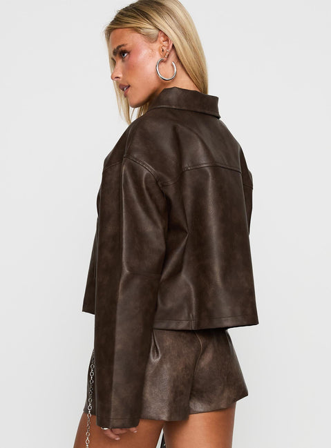 Brydon Faux Leather Jacket Brown