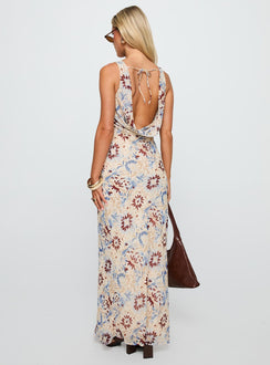 back view of model wearing Princess Polly Roam Free Maxi Dress Multi Crew Neck 
