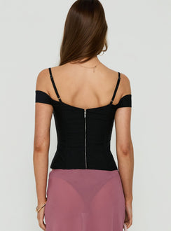 Anikka Off Shoulder Lace Detail Corset Top Black