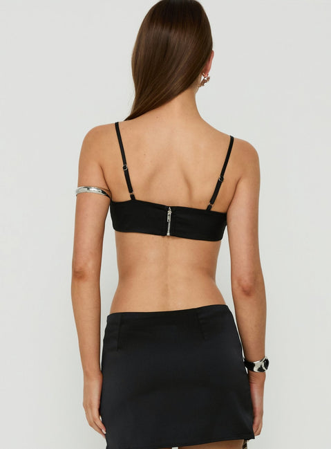 Edeniah Satin Micro Crop Top Black