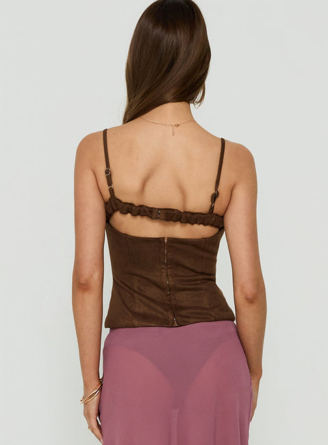 Renaissance Corset Lace Top Brown Suede