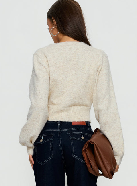 back view of model wearing Princess Polly Dawsen Button Down Cardigan Cream cropped Jumpers 