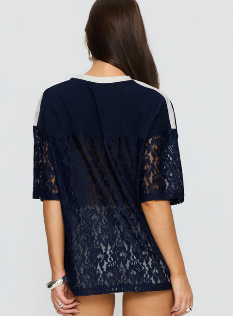 Lucky 23 Lace Jersey Graphic Top Navy