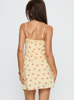 Blossomer Frill Trim Mini Dress Yellow Floral