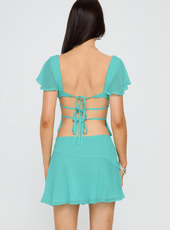 Pappilion Asymmetrical Mini Skirt Aqua Mini Skirts 