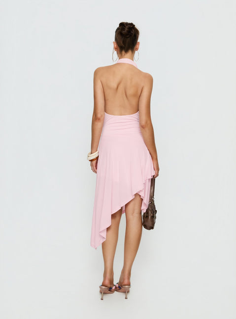 Yesina Halter Jersey Midi Dress Pink