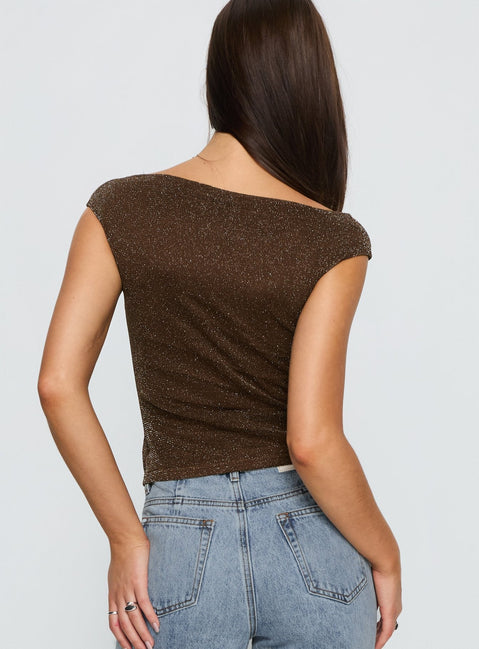 Cheirosa Off Shoulder Top Brown Shimmer