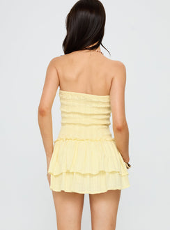 Ayanni Shirred Strapless Mini Playsuit Yellow