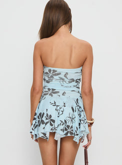 Minxie Strapless Playsuit Blue Floral