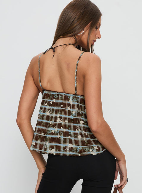 Zami Pleat Top Blue / Brown