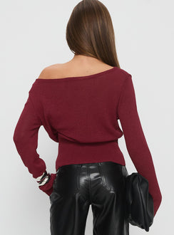 Durian Asymmetric Knit Sweater Burgundy