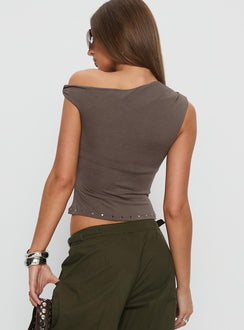 Seek And You Shall Find Off Shoulder Graphic Top Grey