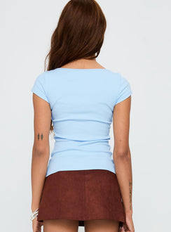 back view of model wearing Princess Polly Baseline Scoop Tee Light Blue Short Sleeves Scoop Neck 