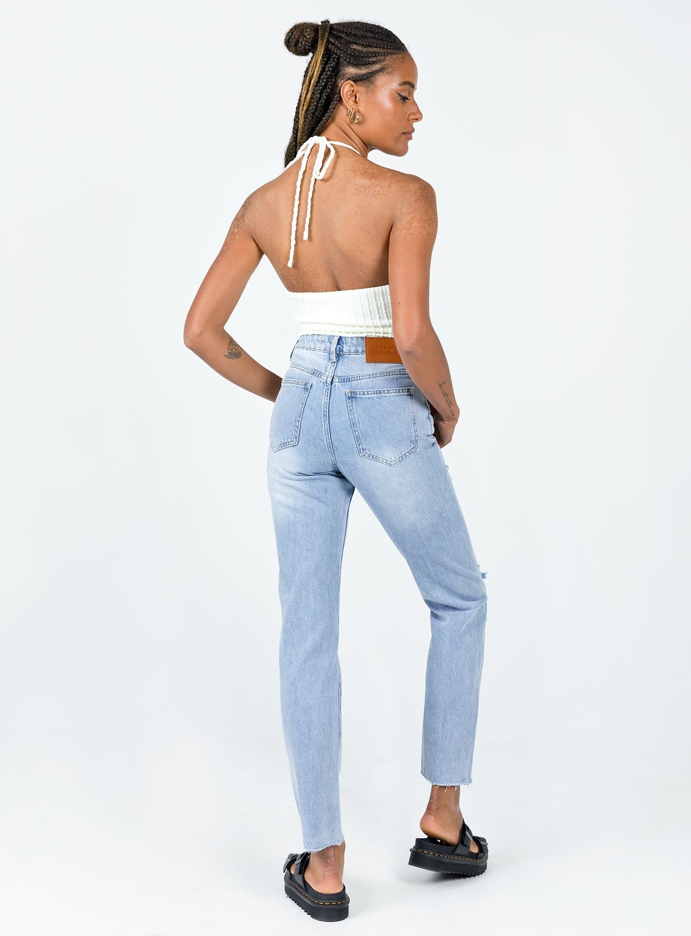 back view of model wearing Princess Polly Evelyn Low Rise Denim Jeans Mid Rise 