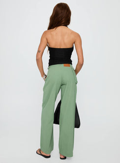 back view of model wearing Princess Polly Mercadi Cargo Straight Leg Jeans Green High Waisted 
