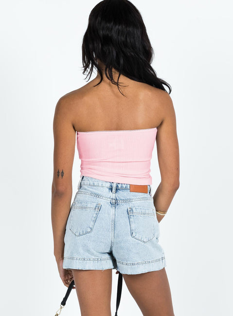 back view of model wearing Princess Polly Heuston Skort Denim High Waisted Shorts 