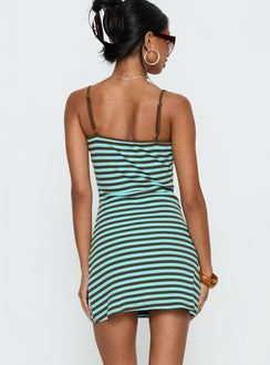Rydar Scoop Mini Dress Blue / Chocolate Stripe